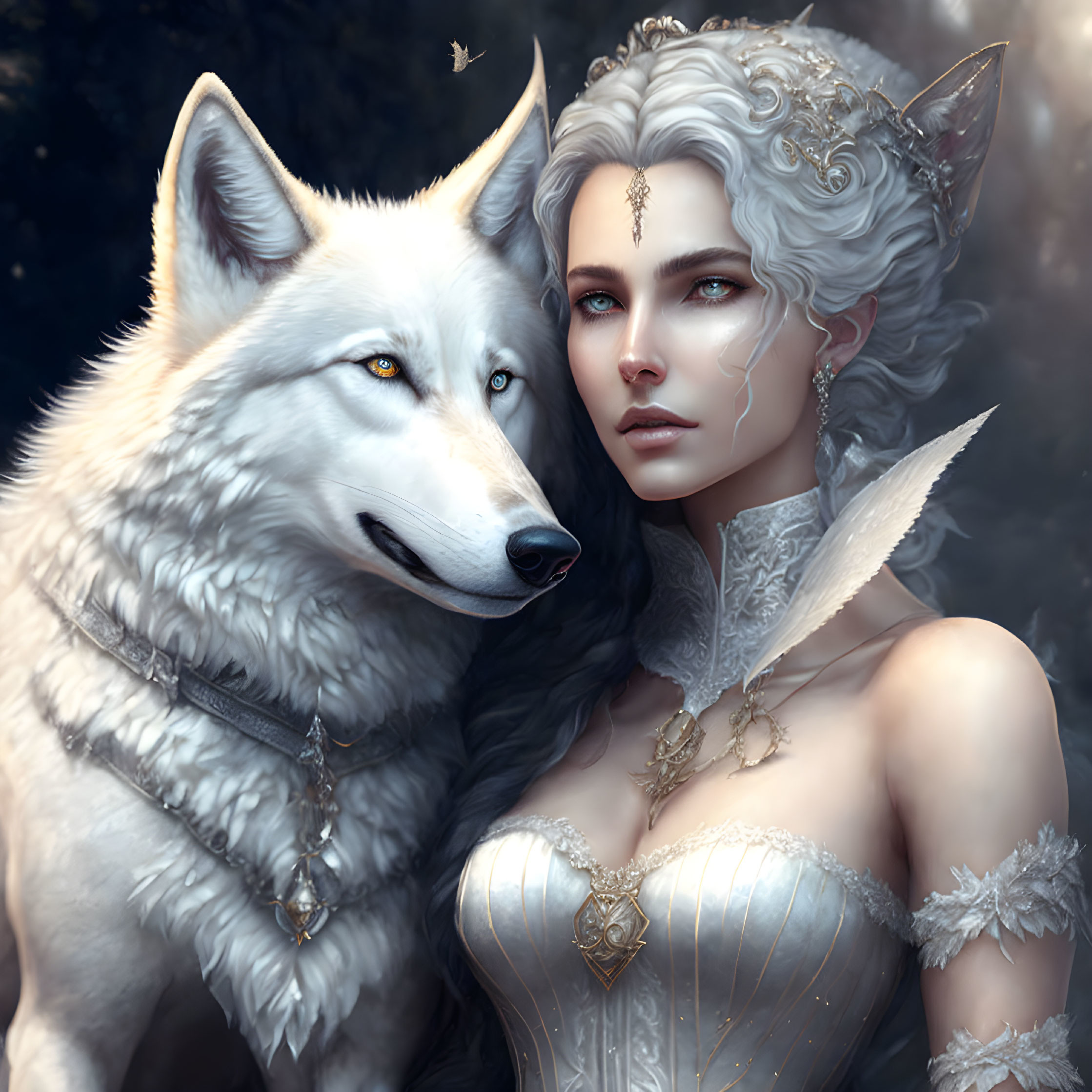  A Lady with a white wolf in her arms