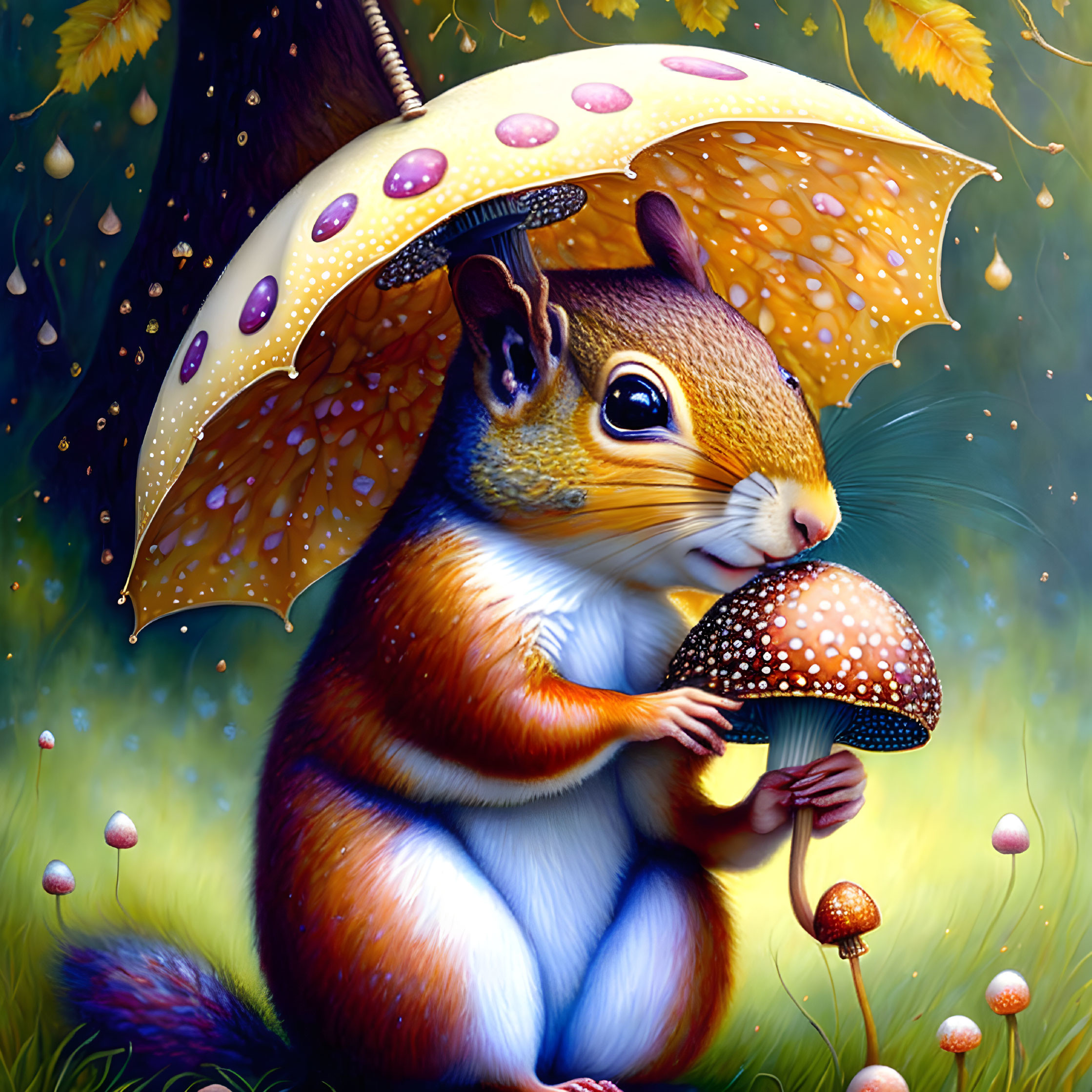 A cute Squirrel under an umbrella