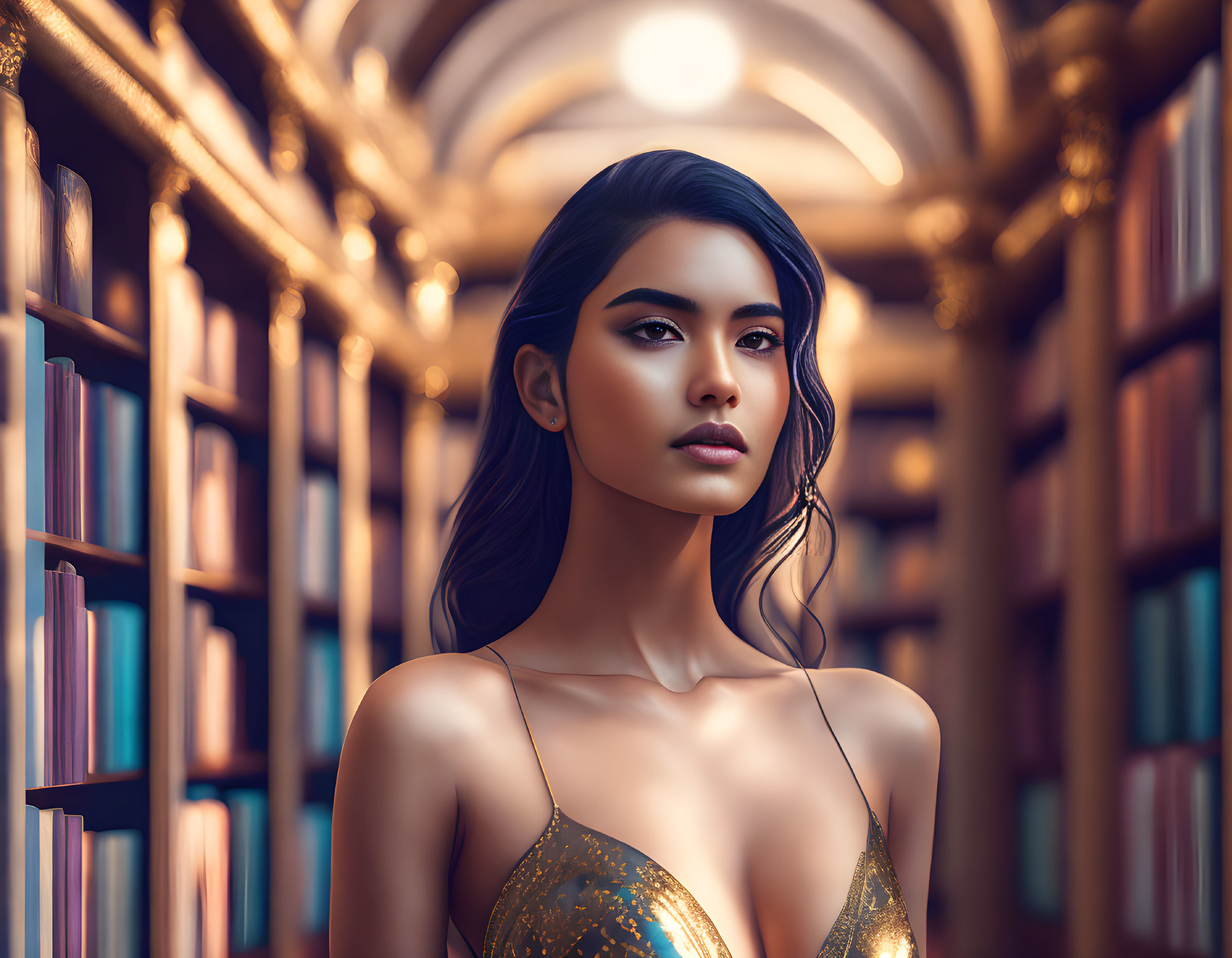 Sexy girl in a library