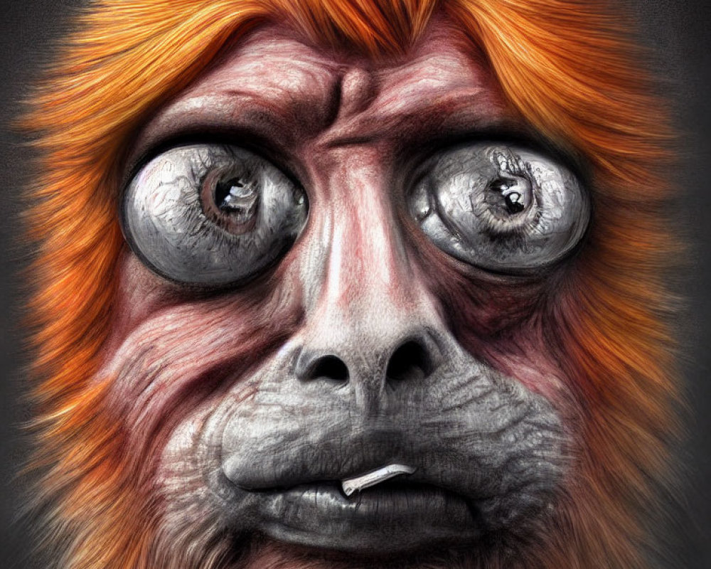 Orangutan illustration with contemplative expression and thermometer