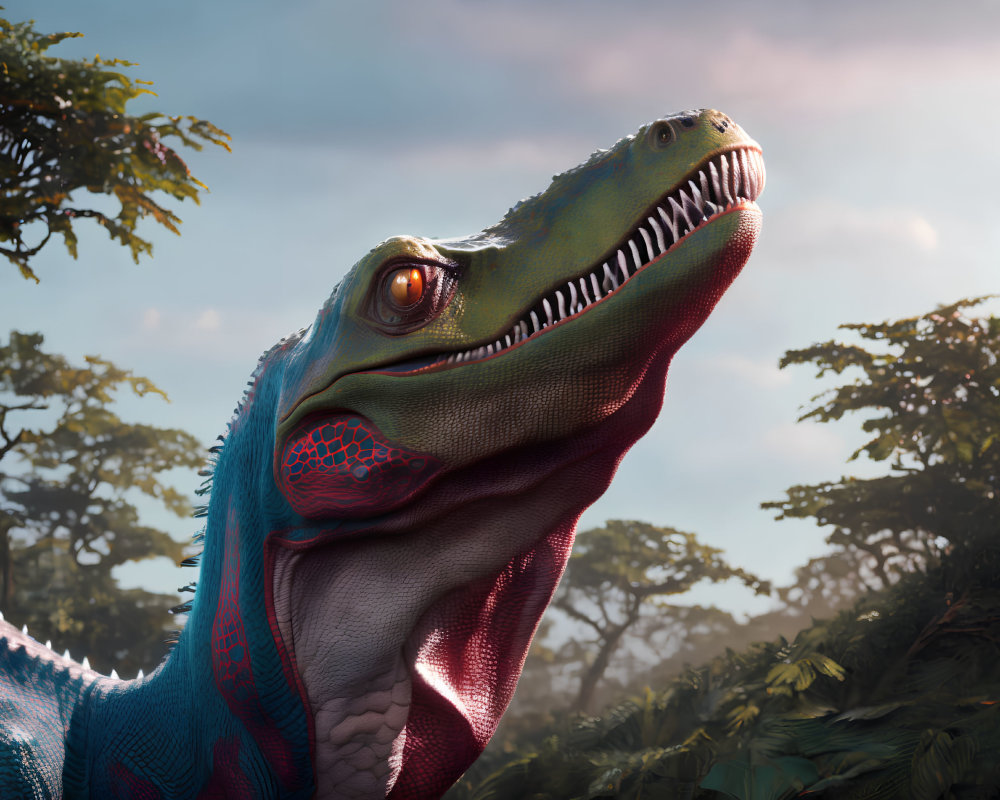 Detailed Computer-Generated Velociraptor Head in Colorful Close-Up