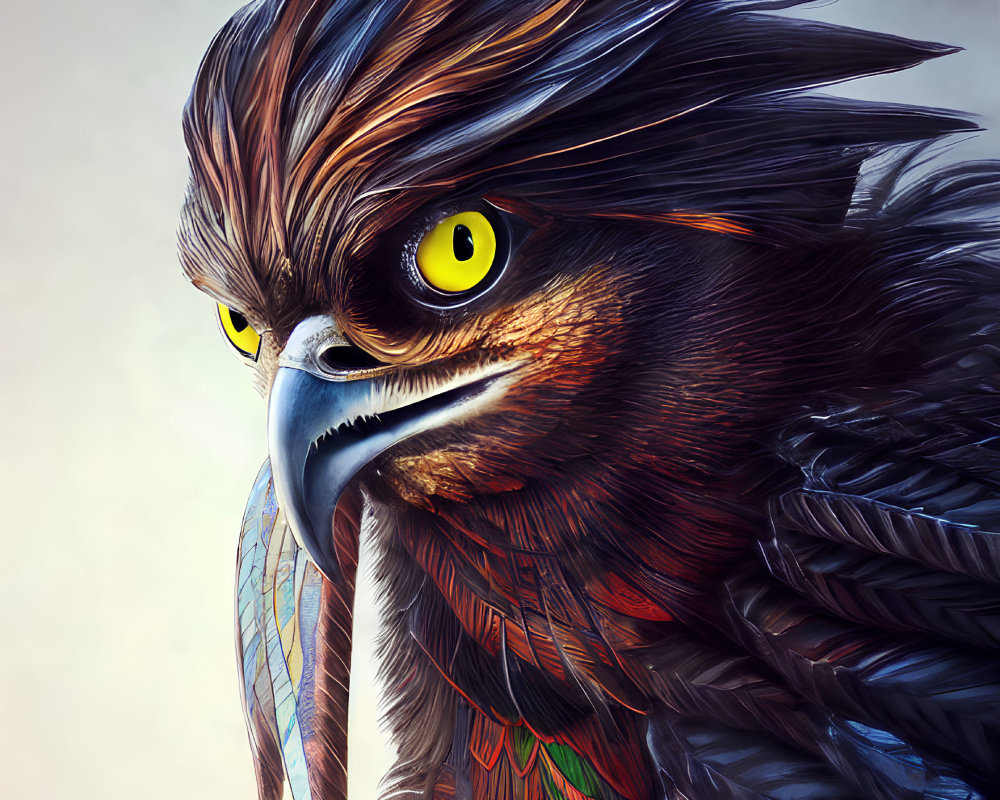 Mythical Bird Digital Artwork with Eagle-Like Head and Vibrant Plumage