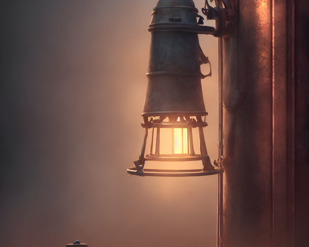 Vintage Bell-Shaped Lantern on Metallic Wall Bracket in Twilight Mist