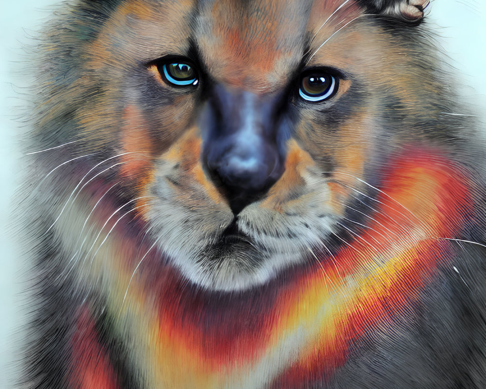 Colorful Cougar Illustration with Striking Blue Eyes & Warm Fur Hues