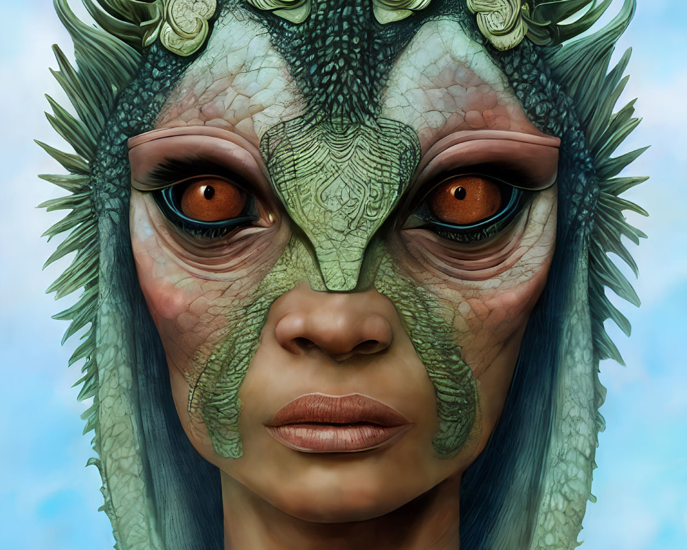 Close-Up of Reptilian Creature with Human-Like Features