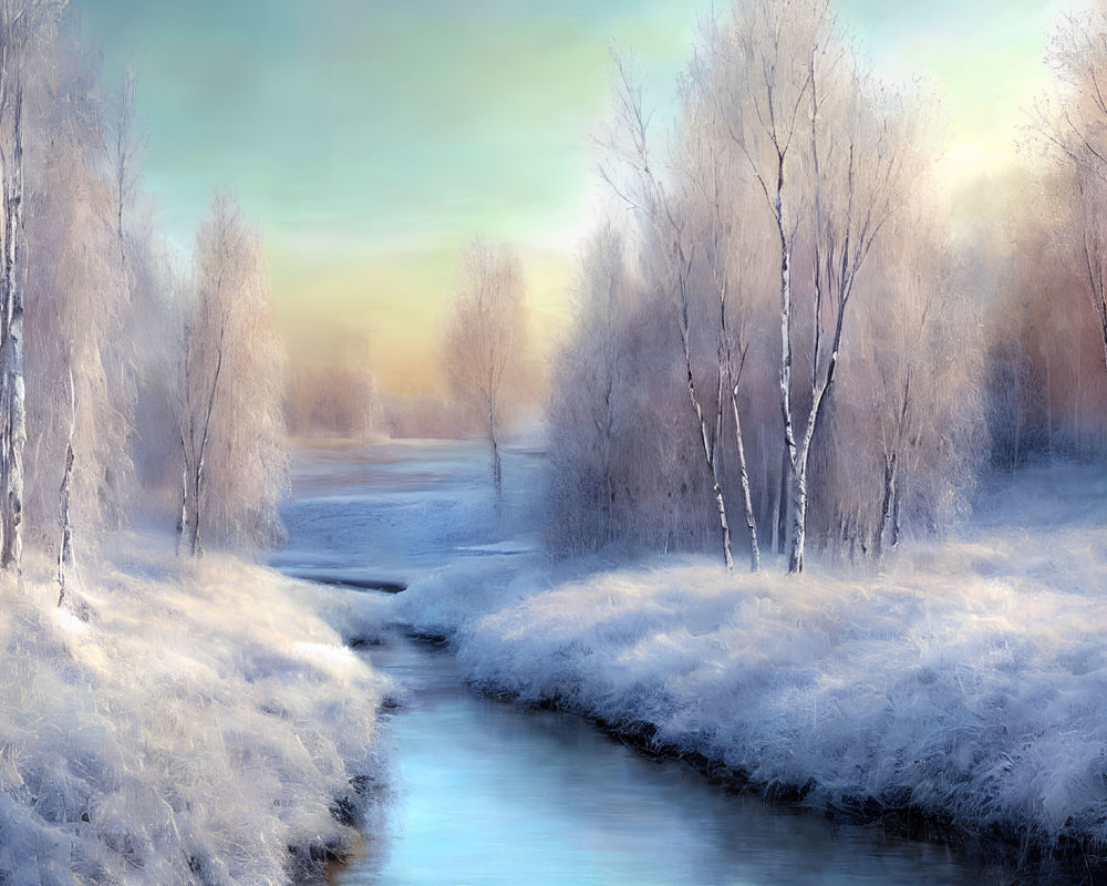 Tranquil Winter Landscape with Frost-Covered Trees