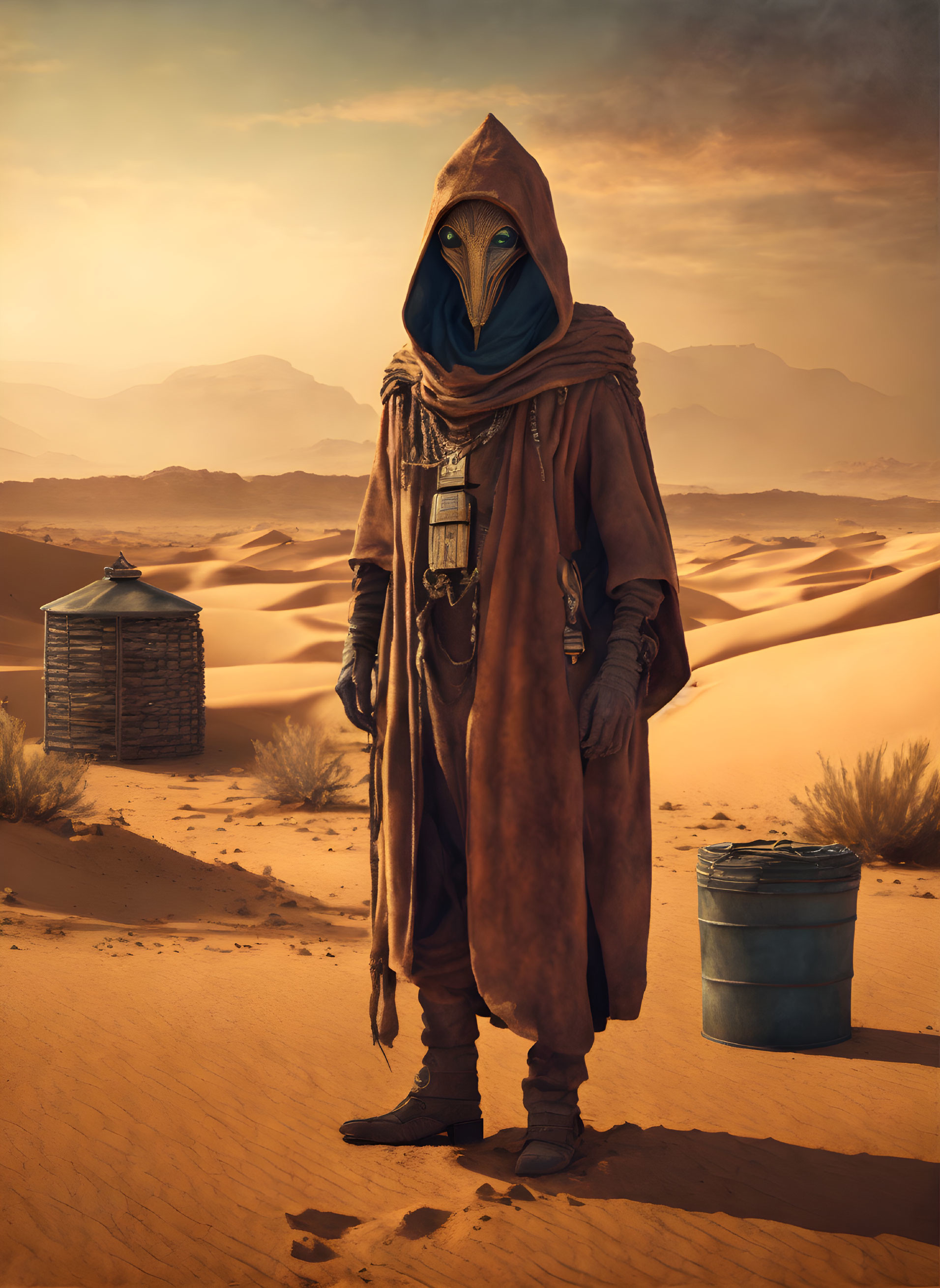 A extraterrestrial merchant in a Desert
