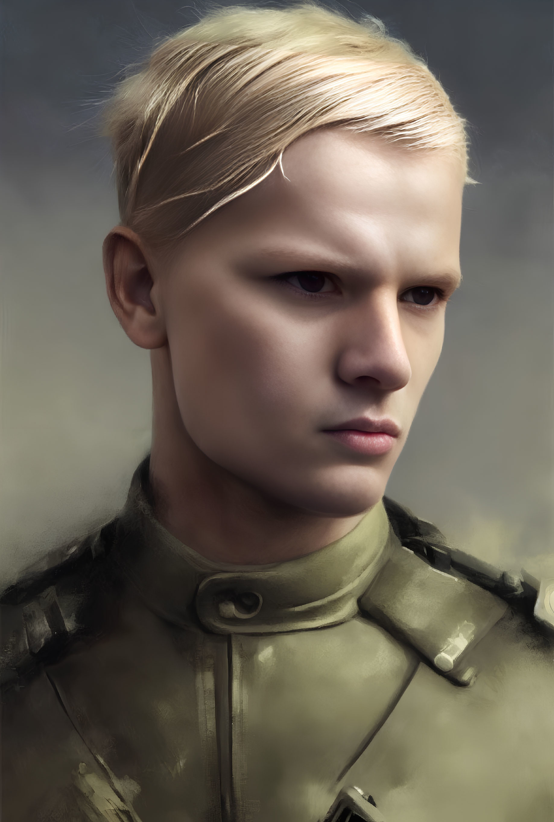 Blond Male Portrait in Military-Style Uniform