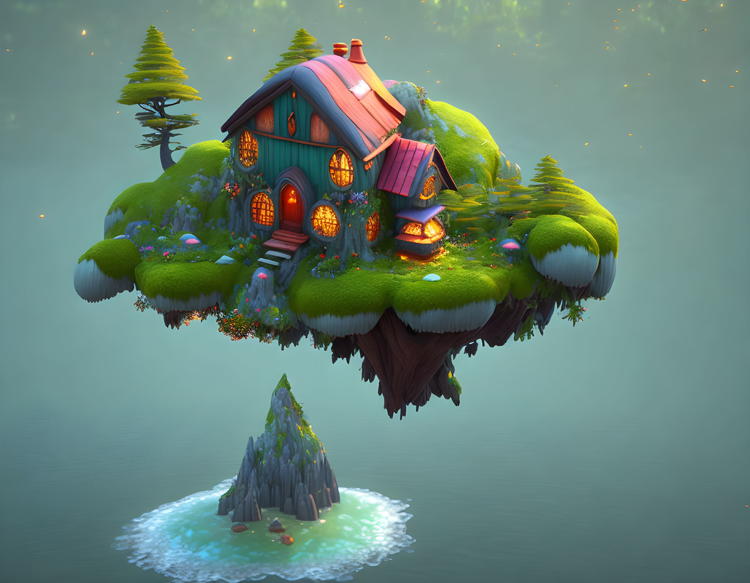  Tiny fantasystyle house on a small flying island