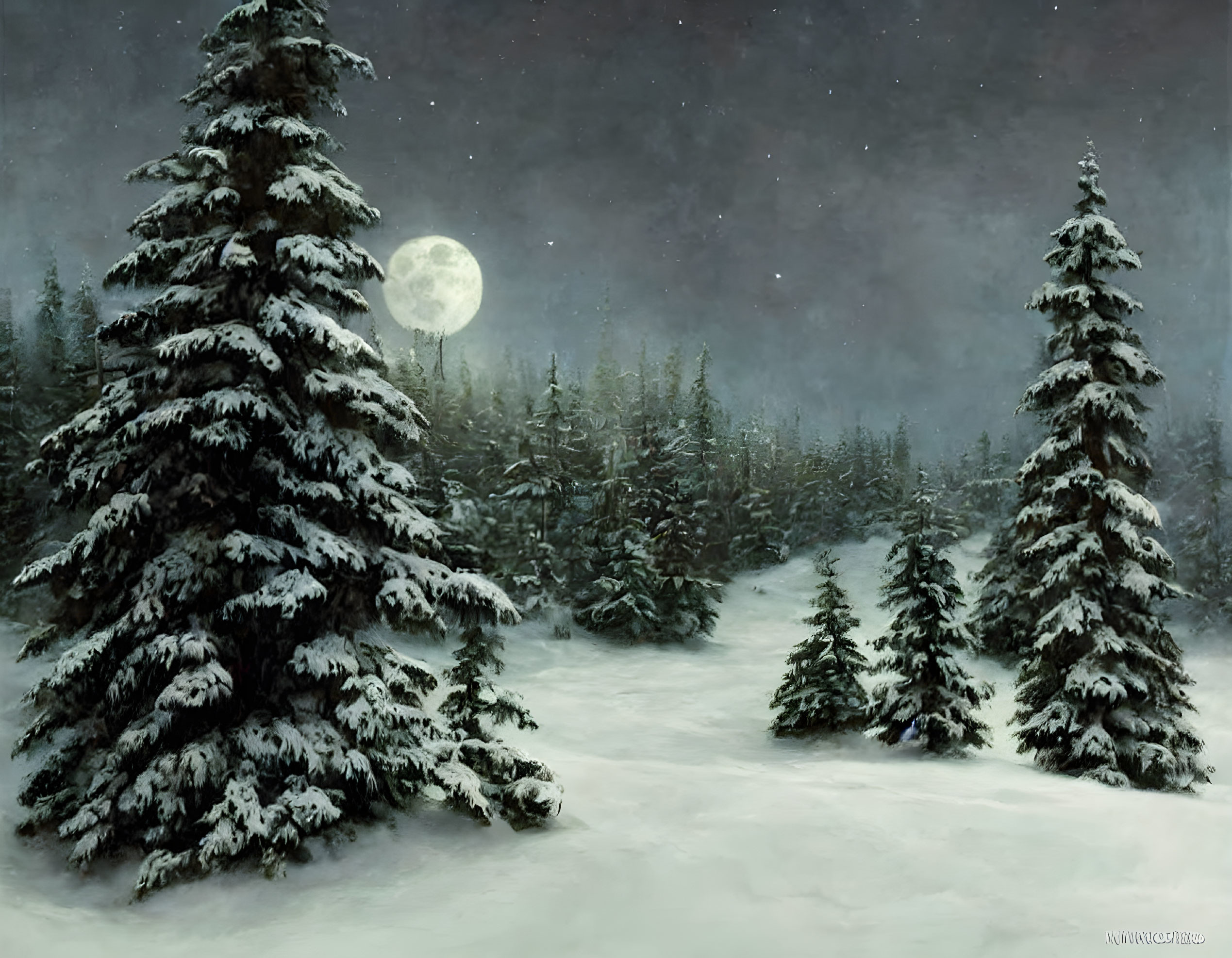 Winter night in the moonlight