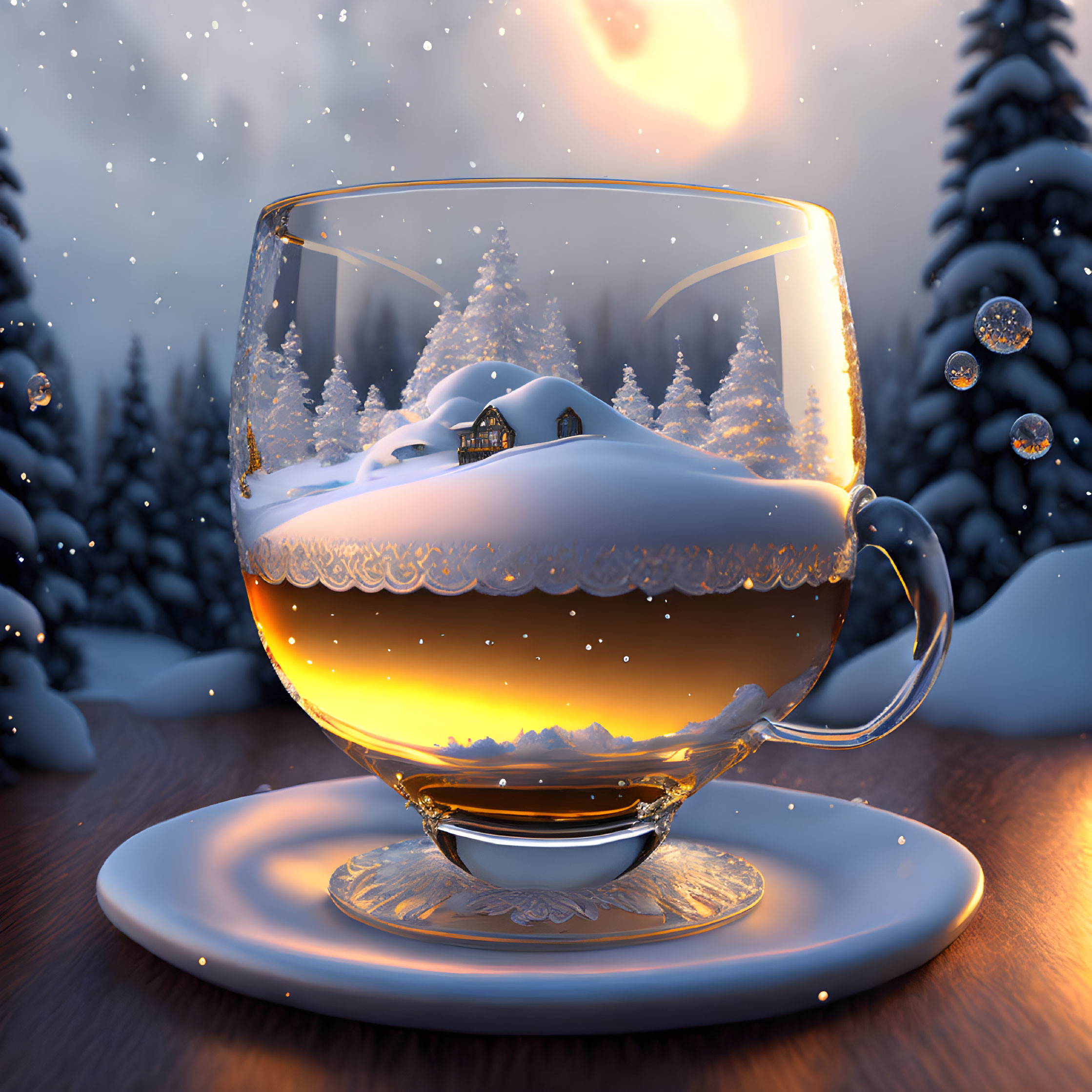 Winter Landscape in a glass tea cup