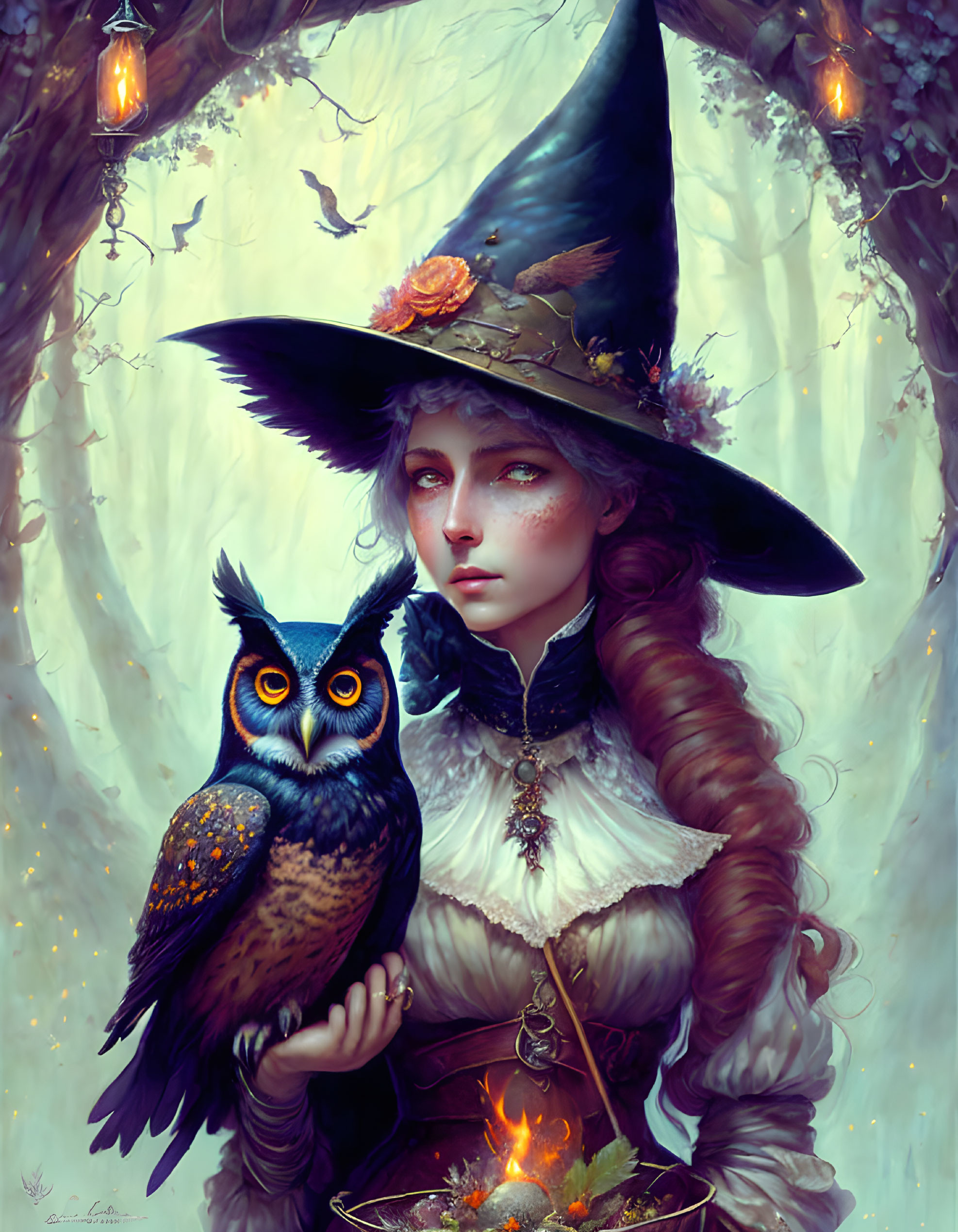 A witch, with, an owl