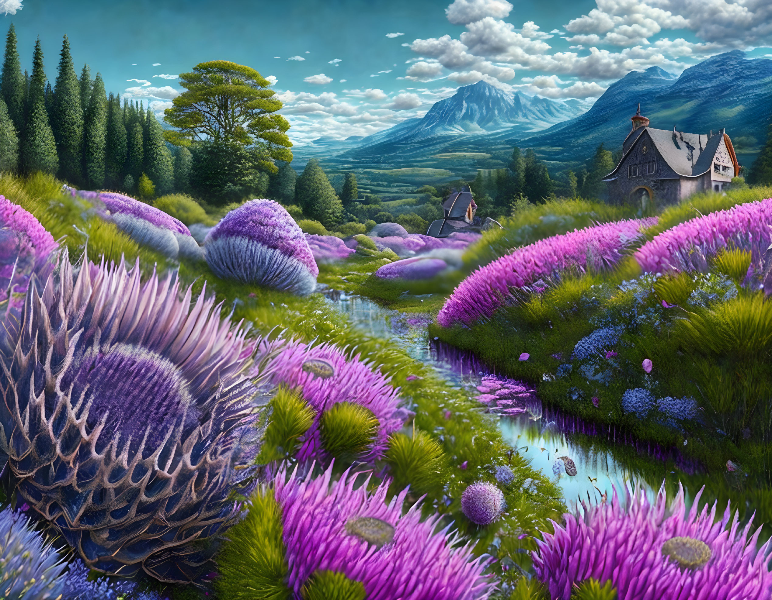  Wonderful landscape with Thistle Flowers