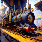 Detailed Steampunk-Style Train in Industrial Setting