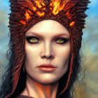 Portrait of Woman with Yellow Eyes and Dragon Headdress