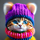 Colorful Knitted Cat Costume with Hat and Mask