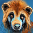 Colorful Bear Illustration with Soulful Eyes on Blue Background