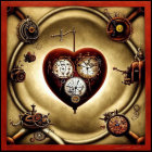 Steampunk-inspired artwork with mechanical heart and gears in sepia tones