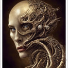 Surreal portrait featuring person with metallic ornate headpiece