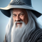 Elderly man with long white beard in wizard's hat