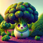Anthropomorphic Broccoli Character in Whimsical Fantasy Setting
