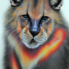 Colorful Cougar Illustration with Striking Blue Eyes & Warm Fur Hues