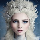 Portrait of person with dark eyeliner and icy winter headpiece
