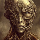 Surreal portrait with intricate vine-like structures obscuring face