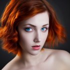 Portrait of Woman with Striking Blue Eyes and Red Hair on Dark Background