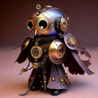 Steampunk-style Owl Sculpture with Mechanical Gears and Metallic Feathers