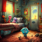 Colorful Cartoon-Like Creatures Playing in Whimsical Room