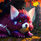 Colorful Fantasy Creature with Purple Fur and Blue Eyes in Sunlit Forest