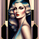 Art Deco Style Illustration of Woman with Blonde Hair and Red Lipstick
