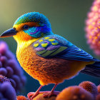 Colorful Bird Perched on Textured Plant