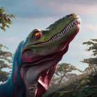 Detailed Computer-Generated Velociraptor Head in Colorful Close-Up