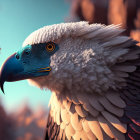 Detailed close-up of majestic eagle with intense yellow eyes and sharp beak.