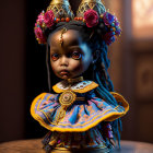 Colorful Traditional Costume Doll with Intricate Embroidery and Floral Headpiece