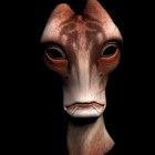 Alien digital artwork with large, sad eyes and textured skin