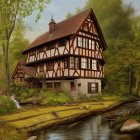 Half-Timbered House in Forest with Cross-Gabled Roof