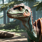 Detailed Velociraptor Dinosaur Head with Scales and Textures in Forest Setting