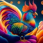 Colorful Rooster Painting with Surreal Background