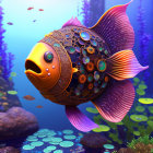 Colorful Ornate Fish Swimming in Vibrant Underwater Scene