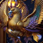 Golden Eagle Statue with Intricate Detailing on Dark Background