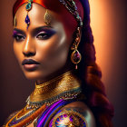 Woman with Side Braid Wearing Ornate Golden Jewelry