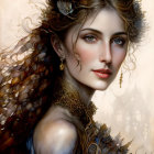 Detailed Fantasy Attire Woman with Feathers and Leaves