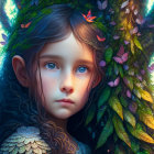 Digital Artwork: Young Girl with Elfin Features in Enchanted Forest