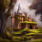 Moss-Covered Fairytale Castle in Enchanted Forest Setting