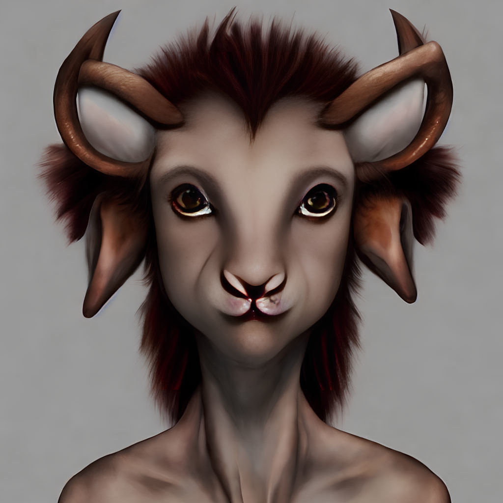 Fantastical creature with goat-like features and human characteristics