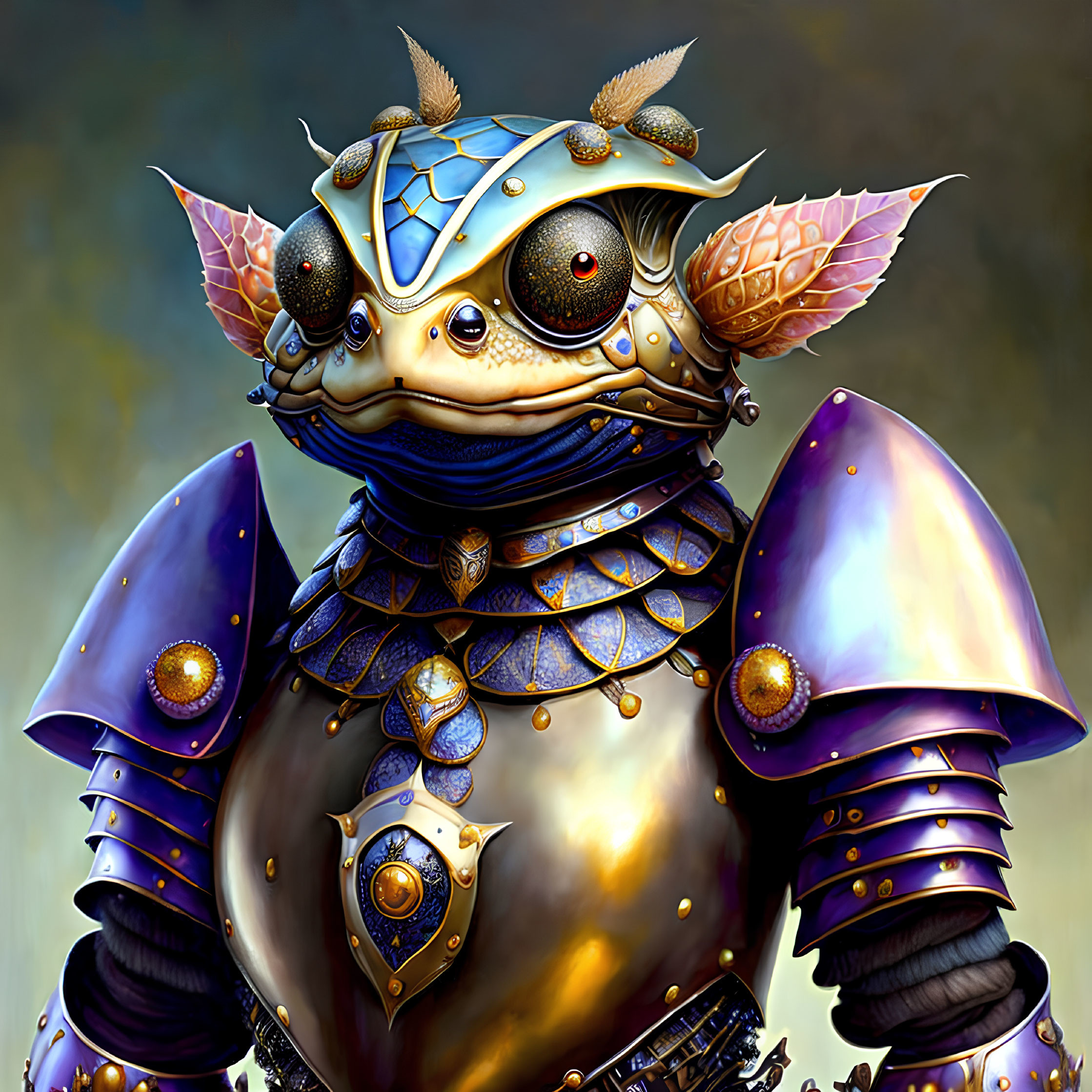 Regal frog-like creature in ornate armor with multiple eyes