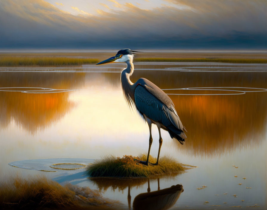 Great Blue Heron on Salt Marsh